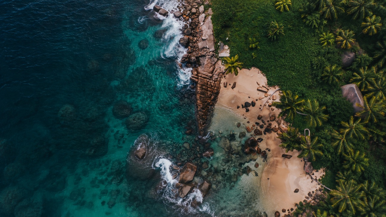 Aerial view of the Seychelles coastline